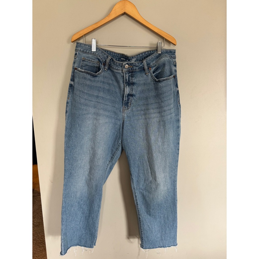 Old Navy High-Rise OG Straight Crop Jeans Women's Size 16 Frayed Hem